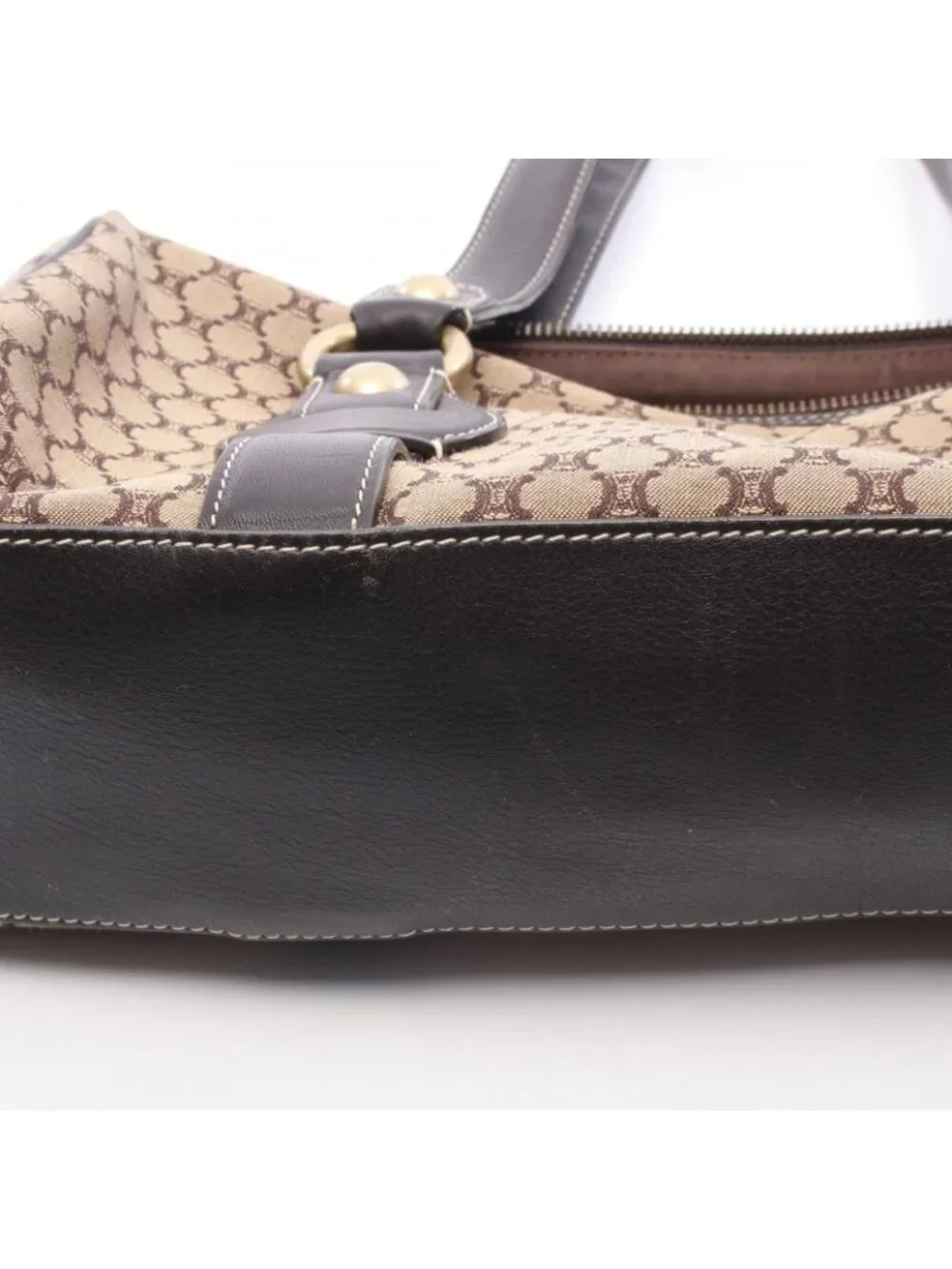 Celine Shoulder Bag Macadam Mini Beige Brown Canvas Leather